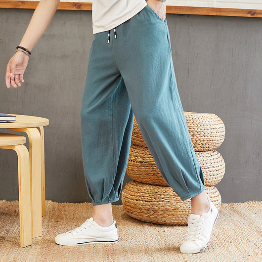 Pantalones Anchos Estilo Chino de Algodón y Lino para Hombre - Image 3