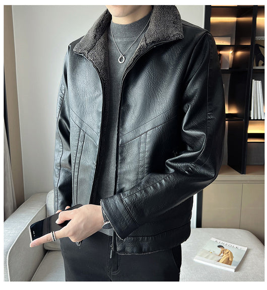 Chaqueta de Cuero Acolchada Plus Size Estilo Hong Kong para Hombre - Image 11