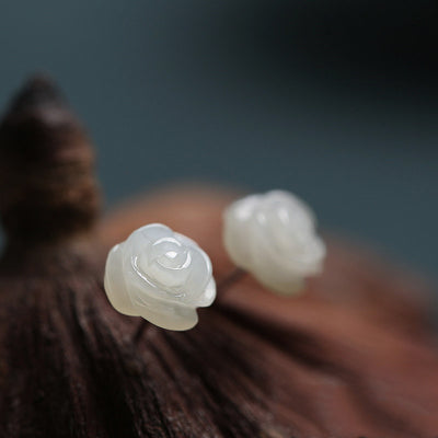 Aretes de Jade Hetian con Flor de Plata de Ley para Mujer - Image 5