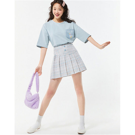 Camiseta Suelta Bicolor de Manga Corta para Mujer