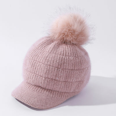 Gorro de Lana Cálido con Pompón de Pelaje de Conejo y Terciopelo - Image 10