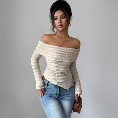Blusa Larga de Hombros Descubiertos en Tono Damasco Suave - Image 5