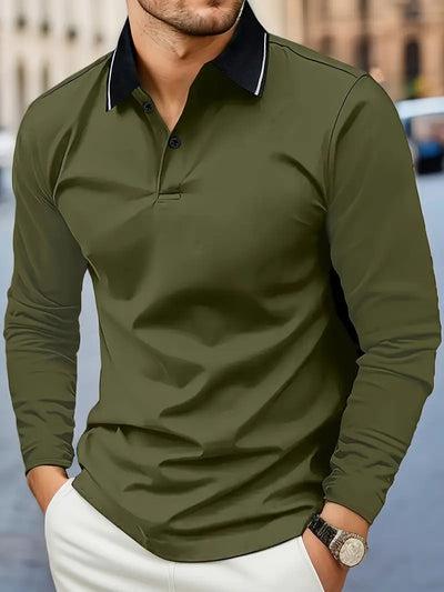 Polo de Golf Otoño para Hombre con Contraste de Colores y Mangas Largas - Image 3