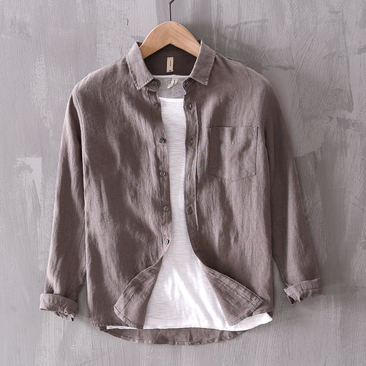 Camisa Casual de Manga Larga en Algodón y Lino para Hombre - Image 6