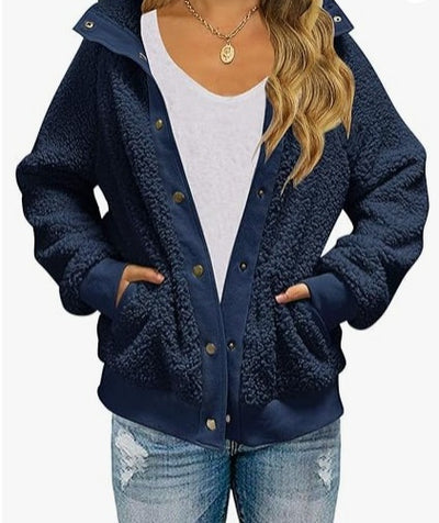 Cardigan de Polar Grueso con Bolsillos para Mujer - Abrigo Cálido de Color Puro - Image 14