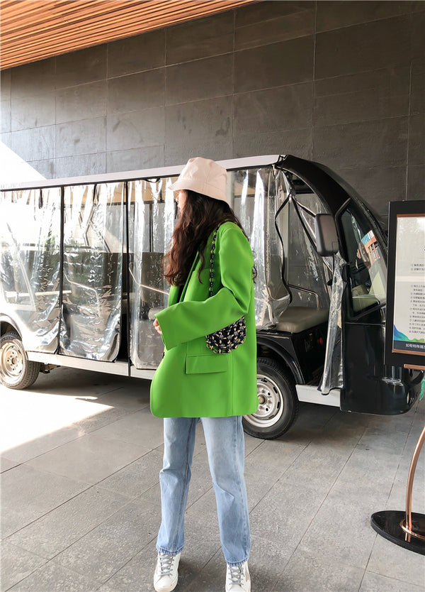 Saco Verde Holgado Elegante con Corte Slim