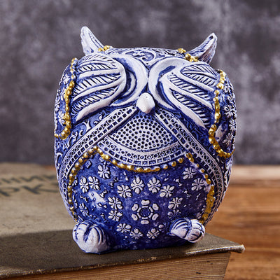 Búho Decorativo Azul y Blanco - Adorno Creativo para el Hogar - Image 3
