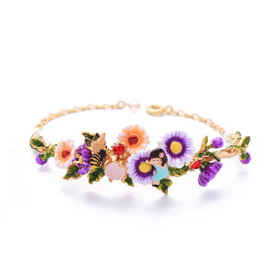 Pulsera de Flores Esmaltadas Pintadas a Mano - Diseño Abeja y Corazón - Image 5