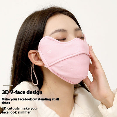 Black winter thermal mask with ear hooks, contoured for face and nose, shown on a person and in a close-up. - Image 4