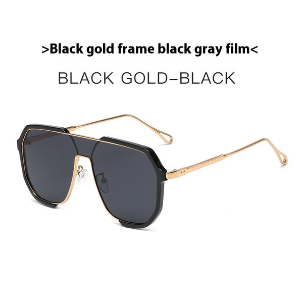Black and gold polygon sunglasses with dark gray lenses, featuring a trendy concave design and anti-blue light properties. - Image 2