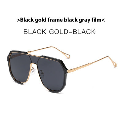 Black and gold polygon sunglasses with dark gray lenses, featuring a trendy concave design and anti-blue light properties. - Image 2