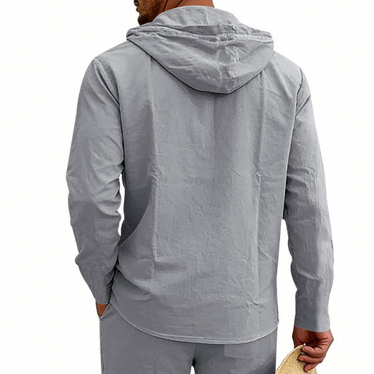 Camisa Hoody de Lino Transpirable para Hombre - Manga Larga Casual - Image 19