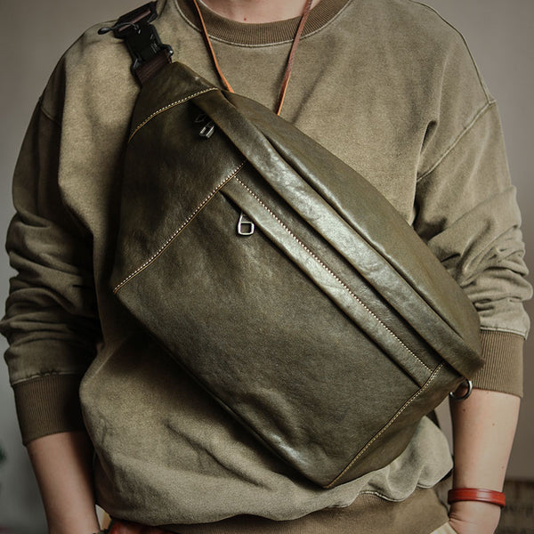 Bolsa Mensajero de Cuero Vacuno Vintage Gran Capacidad para Hombre