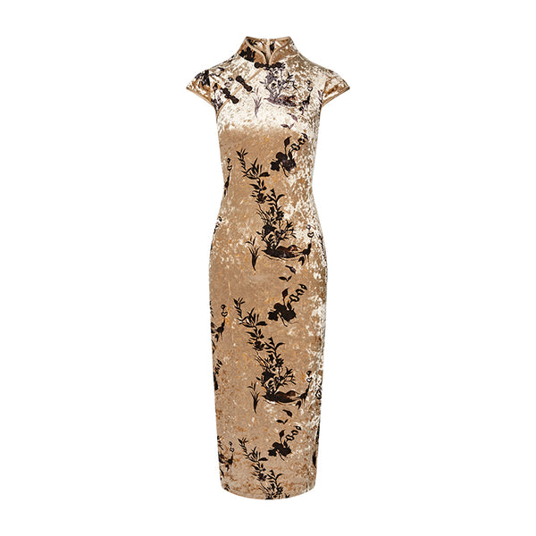 Vestido Cheongsam de Terciopelo Elegante con Movimiento Fluido - Image 6