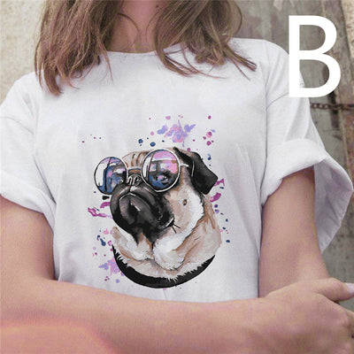 Playera Suelta Cuello Redondo con Estampa de Pintura al Óleo Perro Cartoon - Image 9