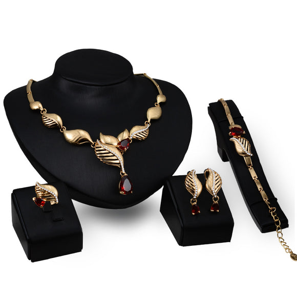 Conjunto de Accesorios Cristal Hoja - Aretes y Collar Juego de 4 Piezas