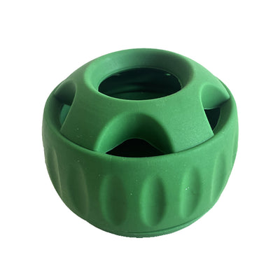 Green silicone treat-dispensing dog toy and yellow silicone slow feeder mat with four round compartments. - Image 5