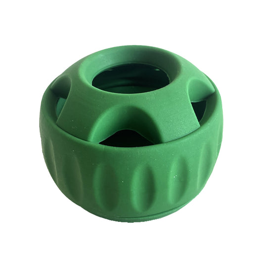 Green silicone treat-dispensing dog toy and yellow silicone slow feeder mat with four round compartments. - Image 5