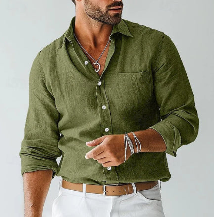 Camisa Vaquera Clásica para Hombre con Cuello Solapa y Manga Larga
