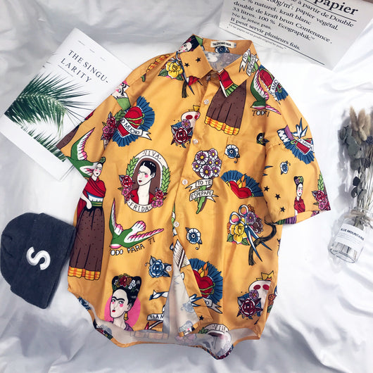 Camisa Holgada de Playa con Estampado Graffiti para Hombre y Mujer - Image 7