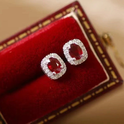 Aretes de Oro Puro con Rubí Natural y Diamantes Rojo Sangre de Paloma - Image 7