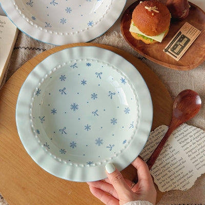 Platos de Cerámica con Diseño de Copos de Nieve - Vajilla Elegante para Desayuno y Postres - Image 3