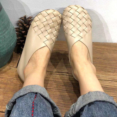 Zapatos Planos de Cuero Tejido con Punta Redonda - Estilo Retro Cómodo - Image 34