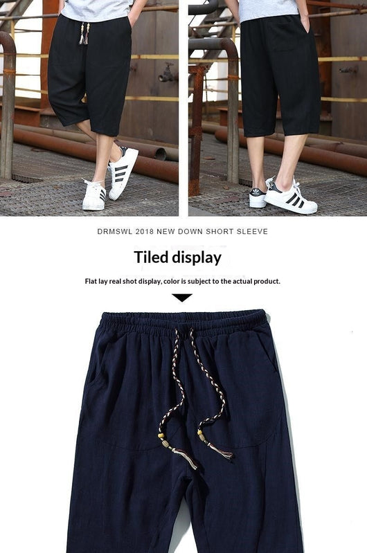 Pantalones Cortos de Lino Holgados para Hombre - Image 22