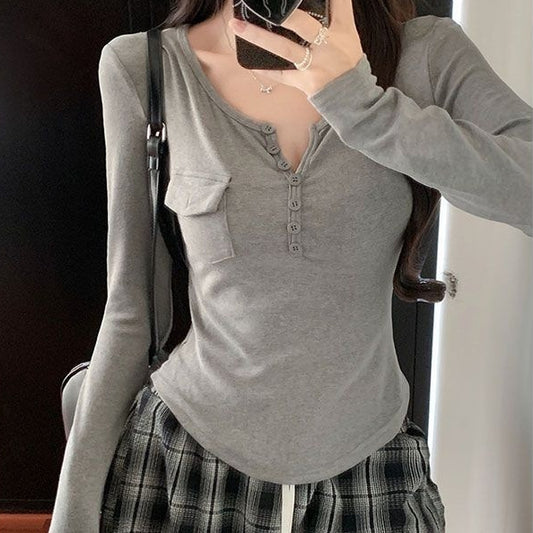 Blusa Larga Elegante Ajustada con Botones para Mujer