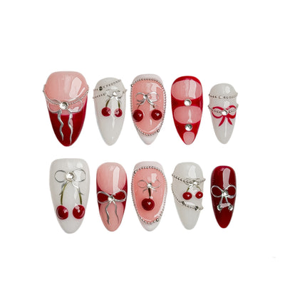 Uñas Postizas Talladas y Pintadas a Mano - Diseño Almendra - Image 4
