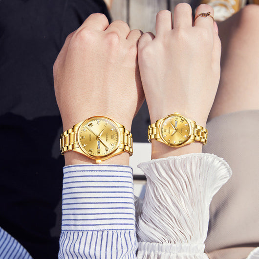 Reloj de Pareja Cuarzo Oro con Diamante Luminoso Resistente al Agua - Image 8