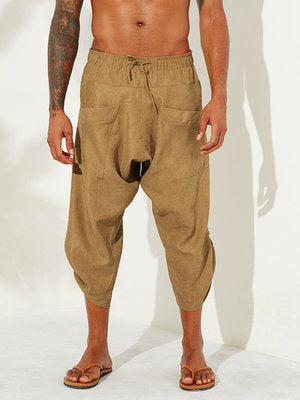 Pantalones Holgados de Algodón y Lino Estilo Chino con Puños Estampados - Image 8