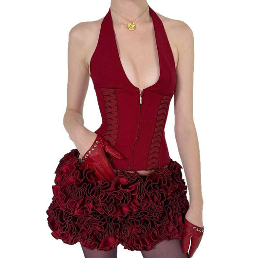 Top Halter Encaje Sexy Corto Anudado - Image 5