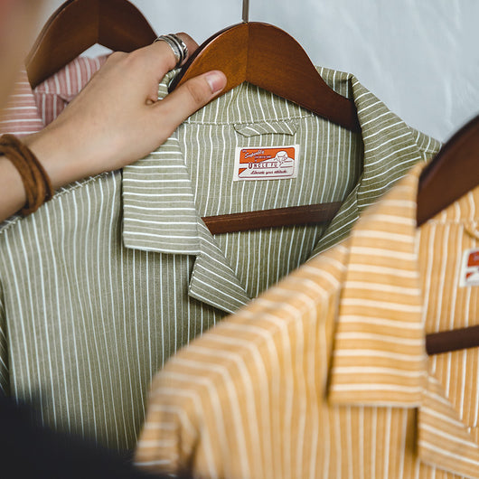Camisa Manga Larga Cuello Cubano a Rayas Amarillo Vintage para Hombre - Image 7