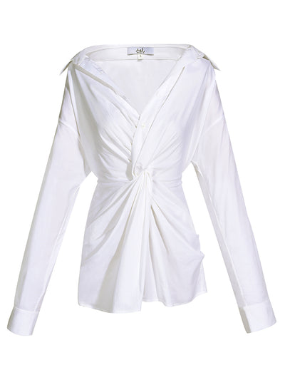 Camisa Suelta con Cuello en V Irregular - Primavera - Image 8