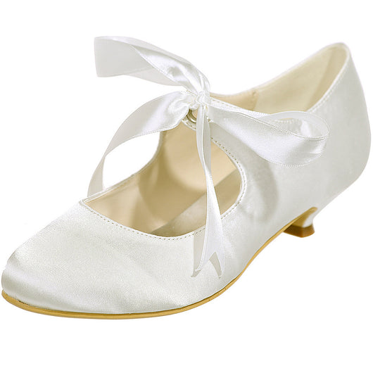 Zapatos de Baile Satinados con Cordones - Tacón Bajo Versátil y Elegante - Image 4