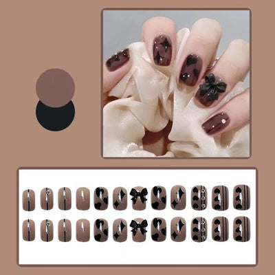 Uñas Postizas Removibles Diseño Fresa Corazón Mariposa Cortas - Image 29
