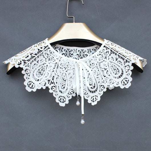 Chal Femenino con Cuello de Encaje Organza Bordado y Flores - Image 5