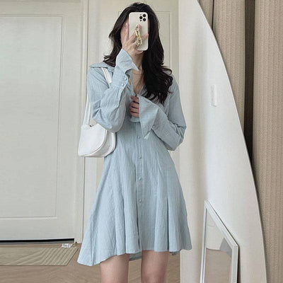 Vestido Camisero Primavera con Cintura Ajustada y Mangas Acampanadas para Mujer - Image 6