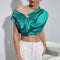 Blusa Fresca de Algodón Puro con Diseño Patchwork en Verde