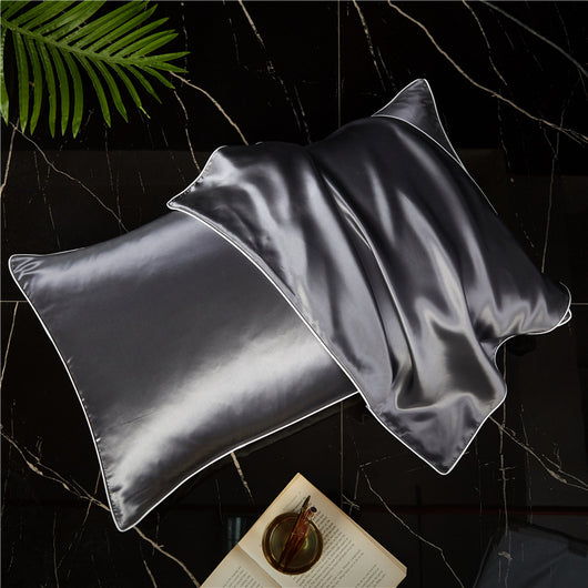 Funda de Almohada de Seda Satinada Liso de Un Lado - Image 2