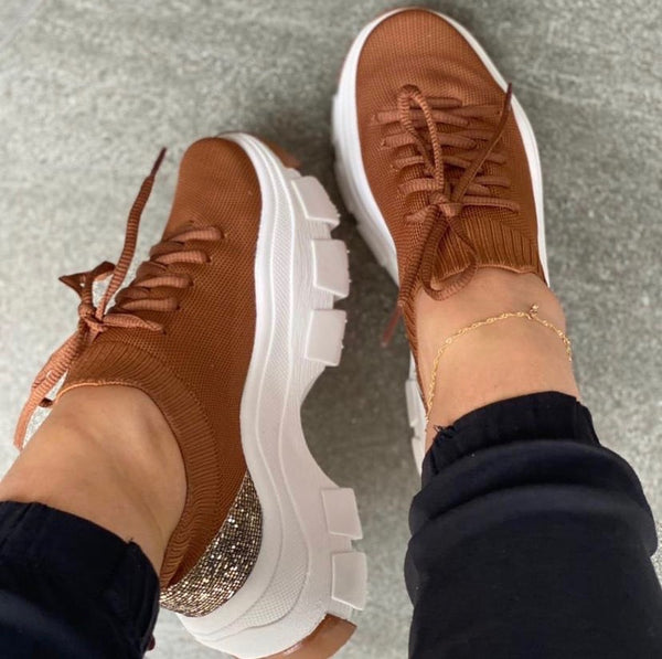 Zapatillas Deportivas Plataforma Mujer con Tejido Volador y Cordones