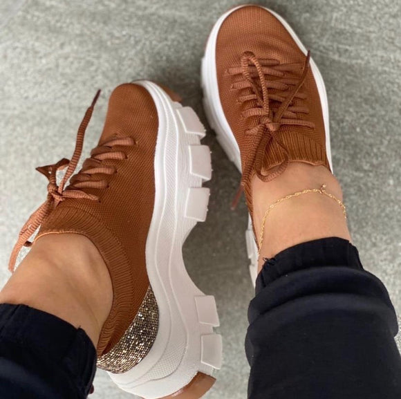 Zapatillas Deportivas Plataforma Mujer con Tejido Volador y Cordones
