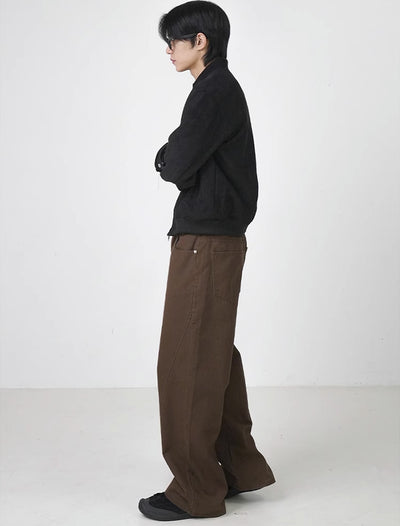 Pantalones Rectos de Algodón Lavado Estilo Retro en Marrón - Image 9