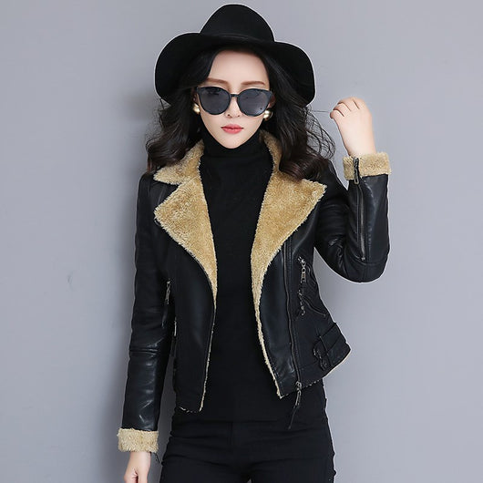 Chaqueta de Cuero con Pelaje de Oveja Gruesa para Mujer - Abrigo Premium Talla Grande - Image 12