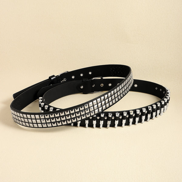 Cinturón Punk Rock con Remaches Balas Negro Unisex - Accesorios Hip-hop de Moda