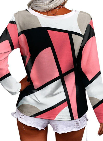 Blusa Suelta de Cuello V Manga Larga con Estampado Geométrico - Image 8