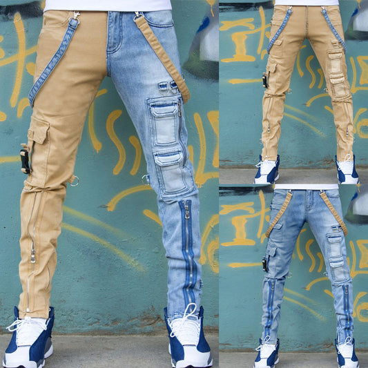 Pantalones Vaqueros Color Block Slim Fit - Diseño Moderno para Hombre