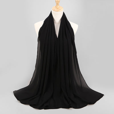 Pañuelo Elegante de Encaje Monocromático y Gasa Perlada para Mujer - Image 18