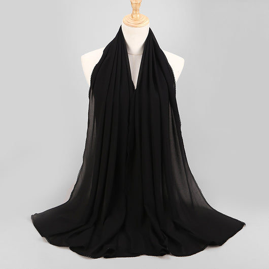 Pañuelo Elegante de Encaje Monocromático y Gasa Perlada para Mujer - Image 18